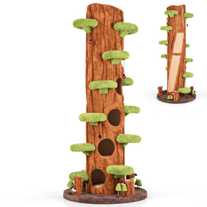 90.5 Inch Tall Multifunctional Cat Tree with Private Condos for Indoor Cats-Brown - Color: Brown D681-PV10210BN+