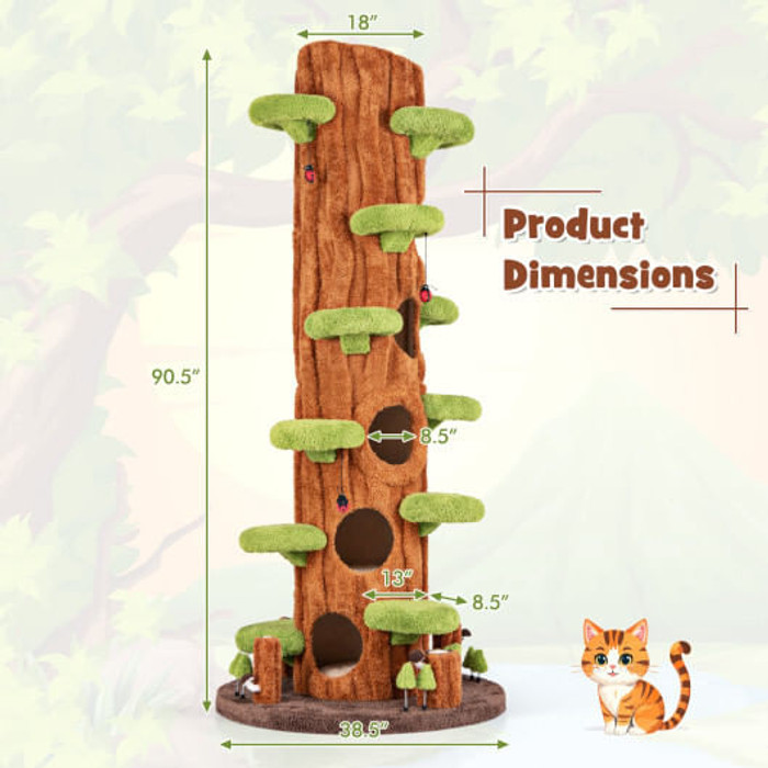 90.5 Inch Tall Multifunctional Cat Tree with Private Condos for Indoor Cats-Brown - Color: Brown D681-PV10210BN+