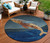 8' Blue And Brown Round Animal Print Washable Indoor Outdoor Area Rug 8' Blue And Brown Round Animal Print Washable Indoor Outdoor Area Rug