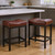 Set of Two 22" Brown and Black Faux Leather and Steel Backless Bar Chairs Set of Two 22" Brown and Black Faux Leather and Steel Backless Bar Chairs