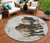 8' Khaki Black And Ivory Round Animal Print Washable Indoor Outdoor Area Rug