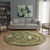 8' Olive Green Wheat And Ivory Abstract Washable Round Rug With UV Protection