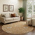 8' Copper Beige And Denim Blue Floral Washable Round Rug With UV Protection 8' Copper Beige And Denim Blue Floral Washable Round Rug With UV Protection