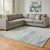 8' X 10' Sky Blue Gold And Taupe Striped Washable Area Rug With UV Protection 8' X 10' Sky Blue Gold And Taupe Striped Washable Area Rug With UV Protection