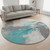 8' Teal Beige And Ivory Abstract Washable Round Rug With UV Protection 8' Teal Beige And Ivory Abstract Washable Round Rug With UV Protection