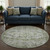8' Artichoke Green Gray And Charcoal Oriental Washable Round Rug With UV Protection