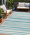 5' X 8' Aqua And Cream Striped Indoor Outdoor Area Rug 5' X 8' Aqua And Cream Striped Indoor Outdoor Area Rug
