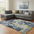 8' X 10' Denim Blue Lime Green And Ivory Geometric Washable Area Rug With UV Protection