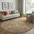 8' Copper Gray And Olive Green Floral Washable Round Rug With UV Protection 8' Copper Gray And Olive Green Floral Washable Round Rug With UV Protection