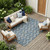 8' X 10' Navy Blue And Blue Botanical Leaves Washable Indoor Outdoor Area Rug