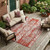 8' X 10' Red And Burgundy Damask Washable Indoor Outdoor Area Rug