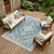 8' X 10' Teal Blue And Silver Oriental Washable Indoor Outdoor Area Rug 8' X 10' Teal Blue And Silver Oriental Washable Indoor Outdoor Area Rug