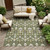 9' X 12' Olive Green And Green Oriental Washable Indoor Outdoor Area Rug