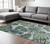 7' X 10' Beige Teal And Green Tropical Botanical Area Rug