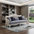 88" Cream Linen Damask Sofa And Toss Pillows With White Legs 88" Cream Linen Damask Sofa And Toss Pillows With White Legs