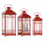 Set of Three Red Geometric Glass And Metal Floor Lantern Candle Holders Set of Three Red Geometric Glass And Metal Floor Lantern Candle Holders