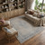 9' X 13' Gray Blue and Taupe Oriental Power Loom Worn Faded Area Rug With Fringe