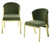 Set of Two Green and Gold Upholstered Velvet And Steel Wing Back Dining Side Chairs Set of Two Green and Gold Upholstered Velvet And Steel Wing Back Dining Side Chairs