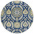 8' Navy Blue Gold And Beige Round Floral Washable Indoor Outdoor Area Rug