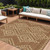 8' X 10' Brown And Beige Geometric Washable Indoor Outdoor Area Rug