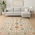 10' X 13' Ivory Salmon Pink Gold Blues Grey Rust And Green Oriental Power Loom Stain Resistant Area Rug With Fringe