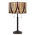 24" Bronze Metal Two Light Table Lamp With Red And Ivory Drum Shade