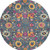4' Blue And Orange Floral Distressed Round Rug