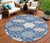 8' Navy Blue Gray And Ivory Round Trellis Washable Indoor Outdoor Area Rug 8' Navy Blue Gray And Ivory Round Trellis Washable Indoor Outdoor Area Rug