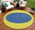 8' Yellow And Blue Round Striped Washable Indoor Outdoor Area Rug 8' Yellow And Blue Round Striped Washable Indoor Outdoor Area Rug