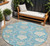 8' Teal Blue Gray And Ivory Round Damask Washable Indoor Outdoor Area Rug 8' Teal Blue Gray And Ivory Round Damask Washable Indoor Outdoor Area Rug
