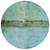 8' Teal Blue And Gold Round Abstract Washable Indoor Outdoor Area Rug
