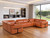 Camel Italian Leather Power Reclining U Shaped Eight Piece Corner Sectional With Console