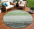 8' Green Ivory And Charcoal Round Striped Washable Indoor Outdoor Area Rug