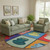 8' Blue Orange And Red Geometric Washable Round Rug With UV Protection 8' Blue Orange And Red Geometric Washable Round Rug With UV Protection