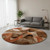 8' Chocolate Beige And Copper Abstract Washable Round Rug With UV Protection