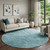 8' Teal And Ivory Geometric Washable Round Rug With UV Protection