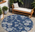 8' Navy Blue And Gray Round Floral Washable Indoor Outdoor Area Rug 8' Navy Blue And Gray Round Floral Washable Indoor Outdoor Area Rug