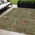 5' X 8' Fern Green Brown And Red Floral Washable Indoor Outdoor Area Rug