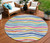 8' Ivory Blue Pink And Yellow Round Striped Washable Indoor Outdoor Area Rug 8' Ivory Blue Pink And Yellow Round Striped Washable Indoor Outdoor Area Rug