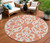 8' Coral And Ivory Round Damask Washable Indoor Outdoor Area Rug