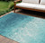 9' X 12' Teal Blue And Ivory Damask Washable Indoor Outdoor Area Rug