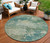 8' Teal Blue Beige And Denim Blue Round Abstract Washable Indoor Outdoor Area Rug