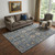 5' X 8' Navy Blue Beige And Charcoal Oriental Washable Area Rug With UV Protection 5' X 8' Navy Blue Beige And Charcoal Oriental Washable Area Rug With UV Protection
