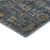 8' Navy Blue Beige And Charcoal Oriental Washable Round Rug With UV Protection