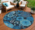 8' Blue And Black Round Floral Washable Indoor Outdoor Area Rug 8' Blue And Black Round Floral Washable Indoor Outdoor Area Rug