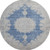 8' Navy Blue Gray And Ivory Oriental Washable Round Rug With UV Protection