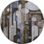 8' Brown Blue And Beige Geometric Washable Round Rug With UV Protection
