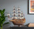 27" Brown Solid Wood Hand Painted Boat