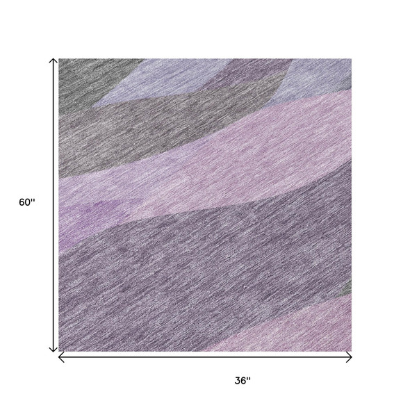3' X 5' Plum And Gray Abstract Washable Indoor Outdoor Area Rug