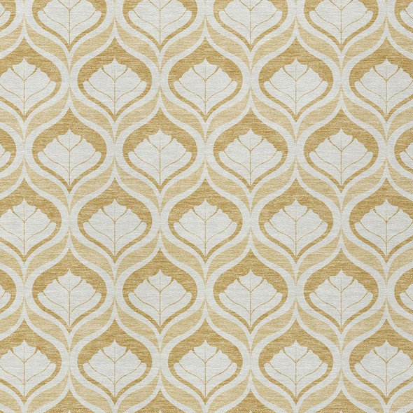 5' X 8' Gold And Ivory Geometric Washable Indoor Outdoor Area Rug